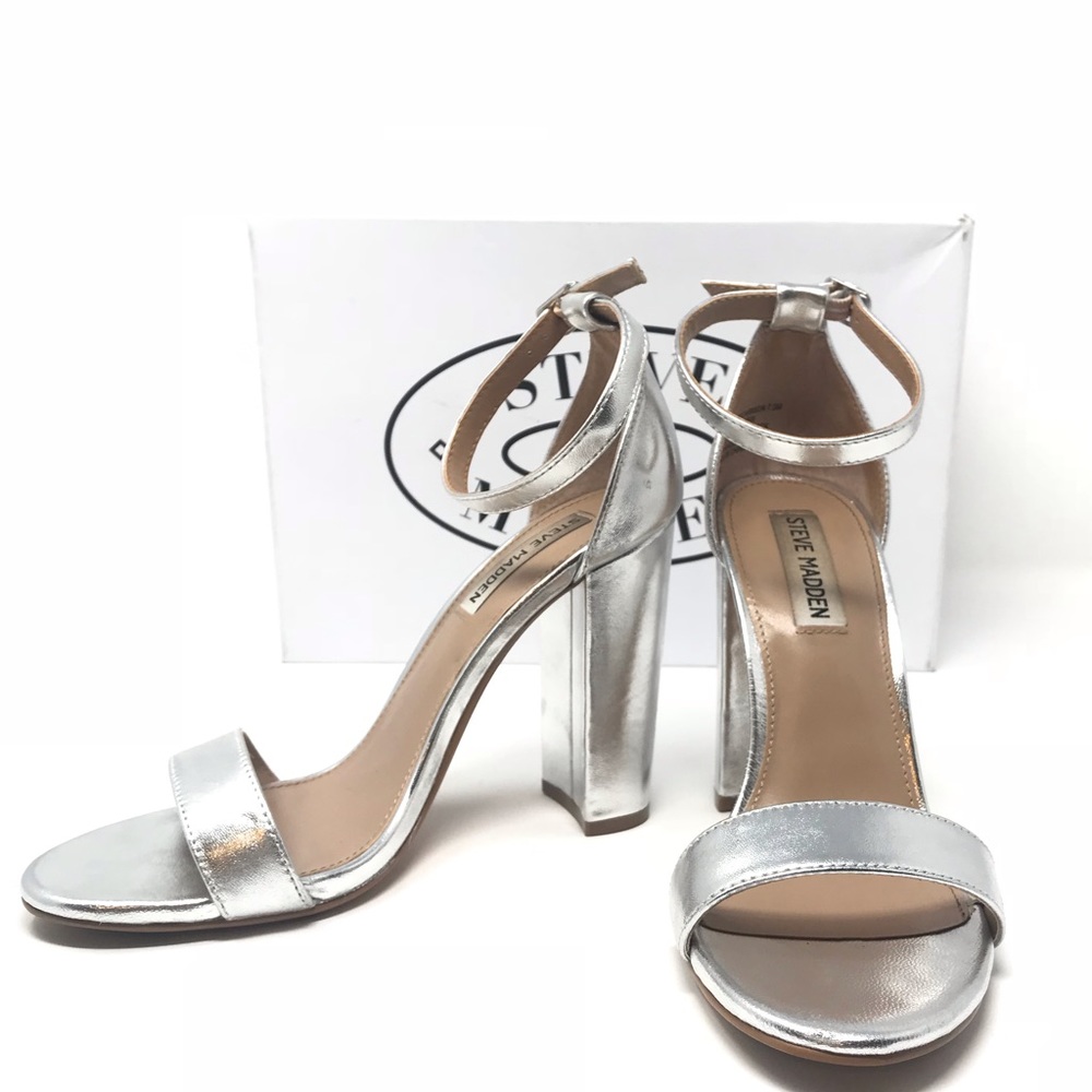 Steve Madden silver leather peep toe heel 7.5 box